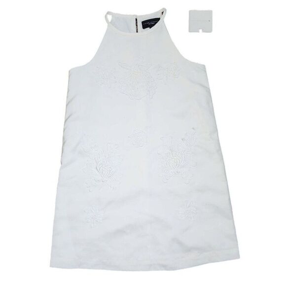 Victoria Beckham Halter Neck Silky Mini Dress Floral Applique Women Size M White - Picture 1 of 9